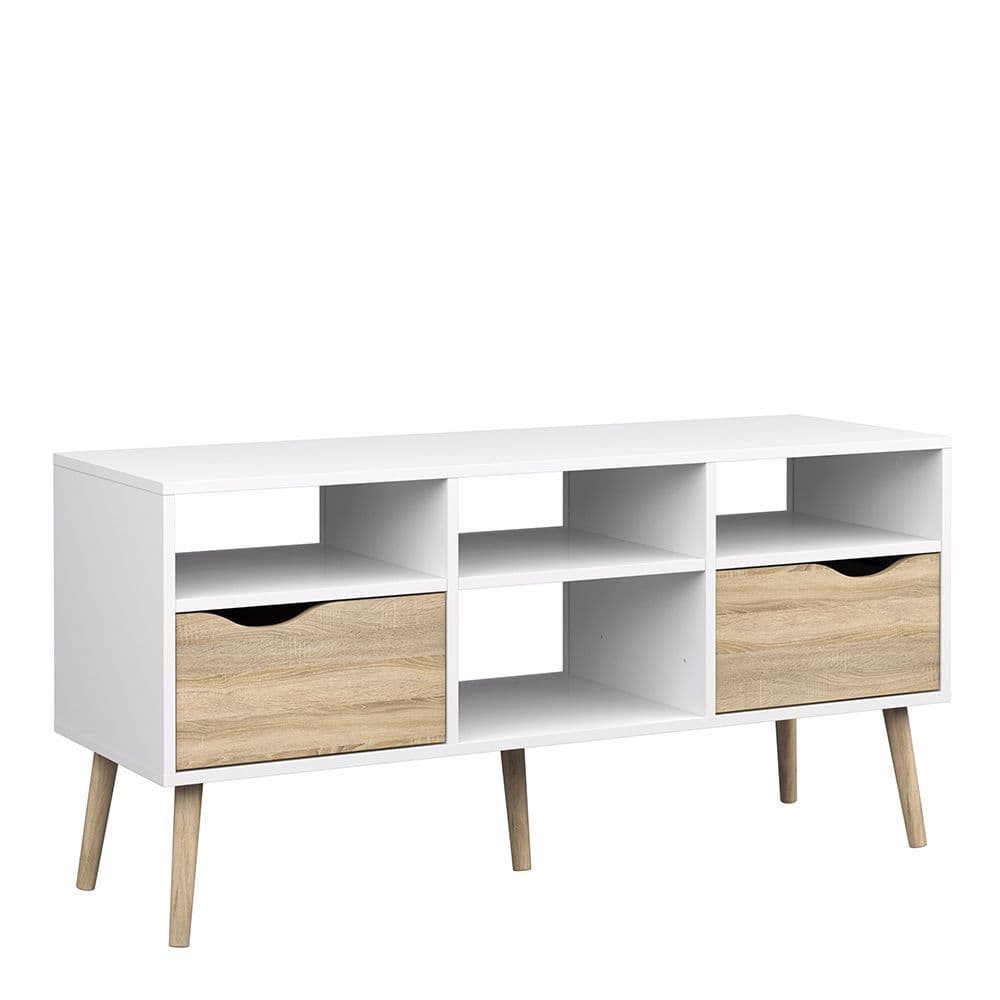 Freja TV Unit - Wide - 2 Drawers 4 Shelves in White and Oak